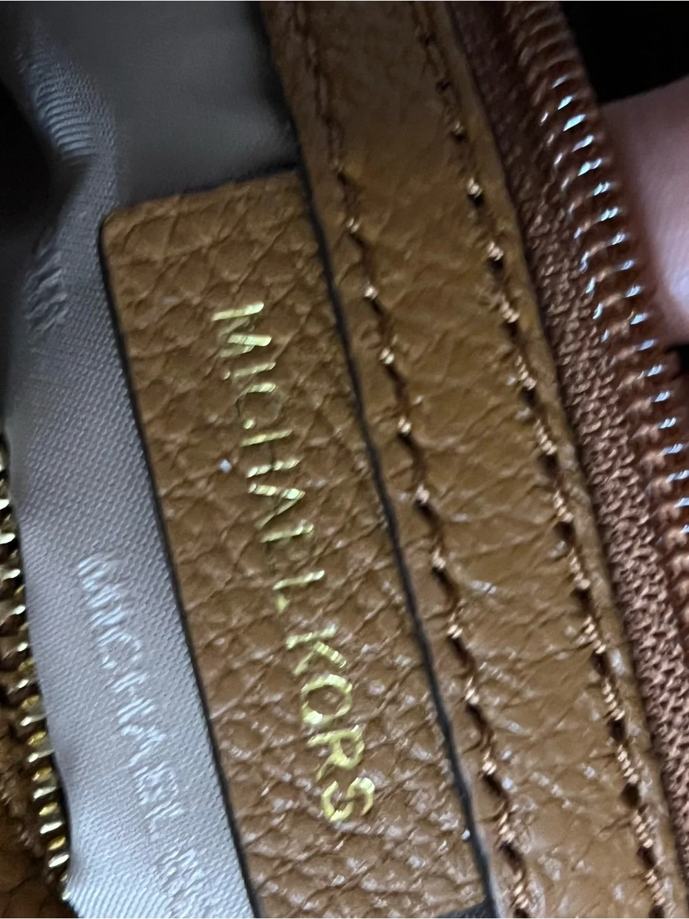 Michael Kors Cognac Pebbled Leather Dome Crossbody with Gold Hardware